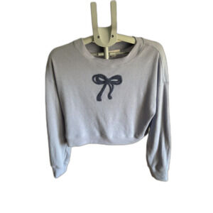 Wild Skye Light Blue Cropped Sweater with Blue Bow Detail Large Coquette Romance